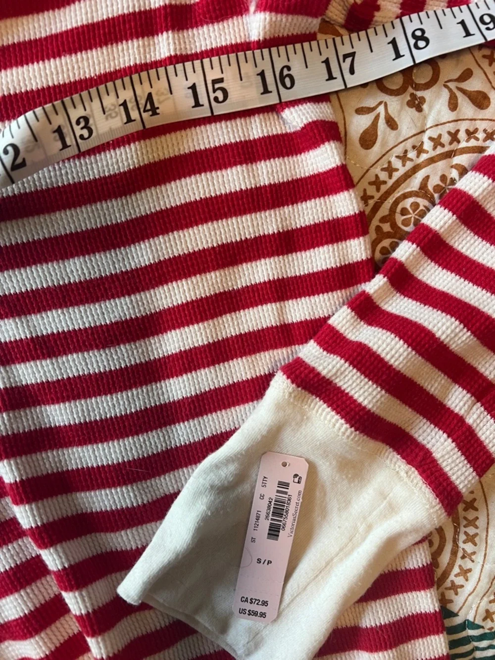 Victoria's Secret Red & White Striped Henley Pajama Set - Picture 10 of 10